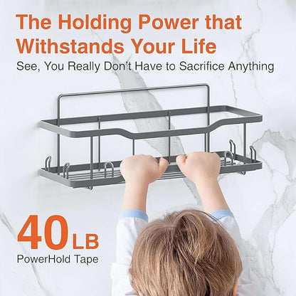 Shower Caddy Bathroom Shelves, The Athena Silken 4 Set, 40LB Capacity, Adhesive Tape - No Drill - Rustproof -Gorgeous Powder Coated 304 Stainless Steel Shower Organizer for kitchen & Home Decor - Grey
