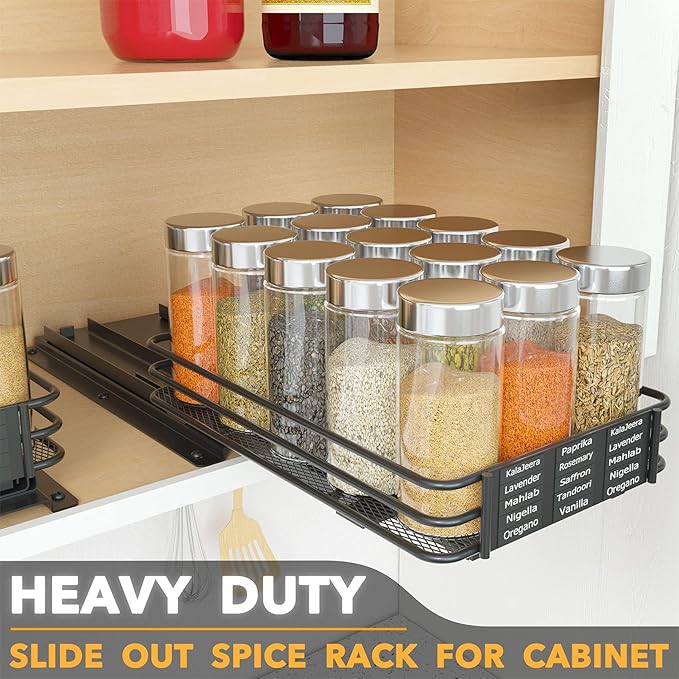 SpaceAid Pull Out Spice Rack Organizer for Cabinet, Heavy Duty Slide Out Seasoning Kitchen Organizer, Cabinet Organizer, with Labels and Chalk Marker, 6.5