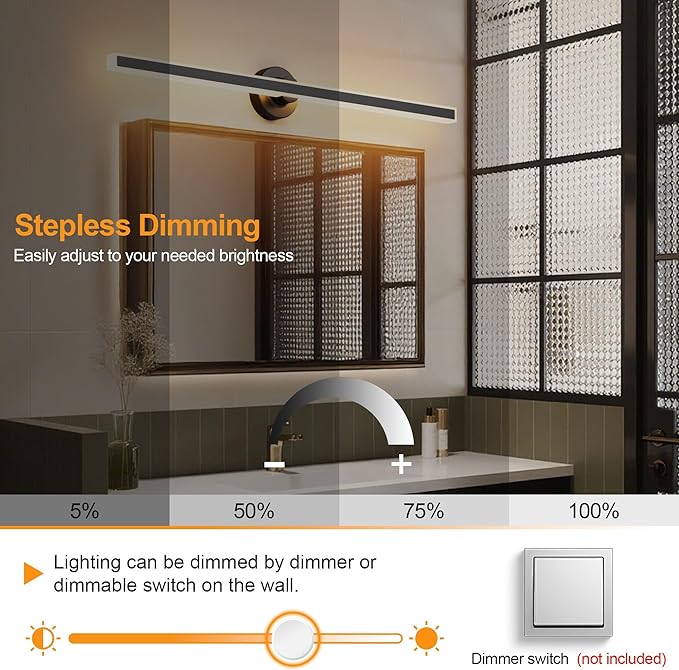 Modern Black Vanity Light, 39.37 inch 5 Colors Wall Sconce Dimmable, LED Bathroom Light Fixtures for Mirror