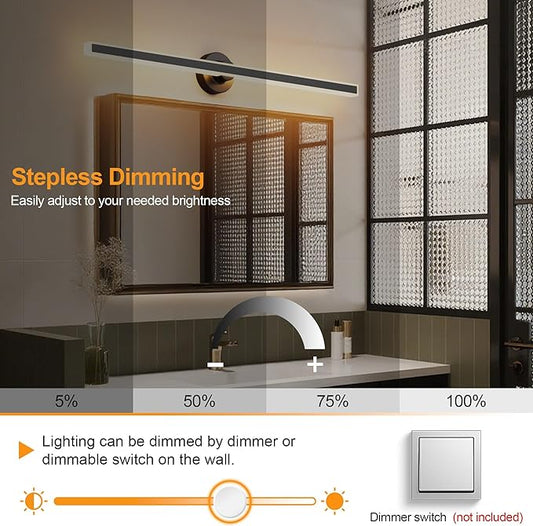 Modern Black Vanity Light, 39.37 inch 5 Colors Wall Sconce Dimmable, LED Bathroom Light Fixtures for Mirror