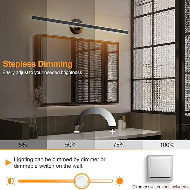 Modern Black Vanity Light, 39.37 inch 5 Colors Wall Sconce Dimmable, LED Bathroom Light Fixtures for Mirror