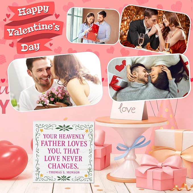 Valentines Desk Decor, Valentine's Day Home Office Table Sign for Wife Daughter from Dad Husband, Valentine Gifts Decorations for Porch Tiered Tray Shelf Party, Love Never Changes
