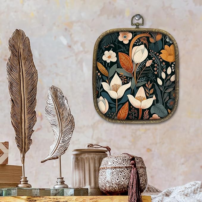 KSDUT Vintage Floral Wall Art Decor - Botanical Neutral Mid Century Modern Wall Art Canvas Frame Hanging Prints, Flower Landscape Square Wall Art Decor for Bathroom Home Gallery Decorations 6.5