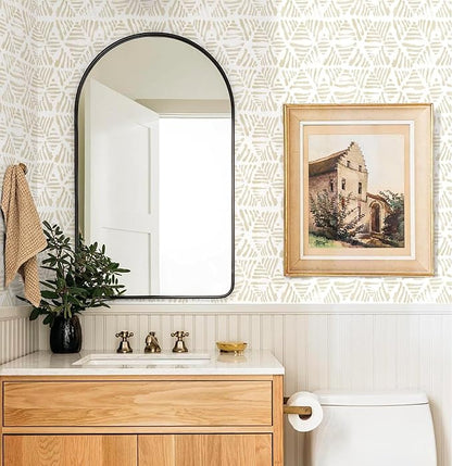 Peel and Stick Wallpaper Boho Wallpaper Geometric Beige and White Contact Paper Modern Striped Self-Adhesive Removable Wall Paper for Bedroom Cabinets Drawers Vinyl Roll 17.3" x 78.7"