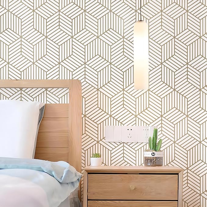WENMER Geometric Hexagon Peel and Stick Wallpaper - 17.7 Inch x 472 Inch, Removable Self-Adhesive Vinyl Film for Bedroom, Bathroom, Shelf, Cabinet, Drawer