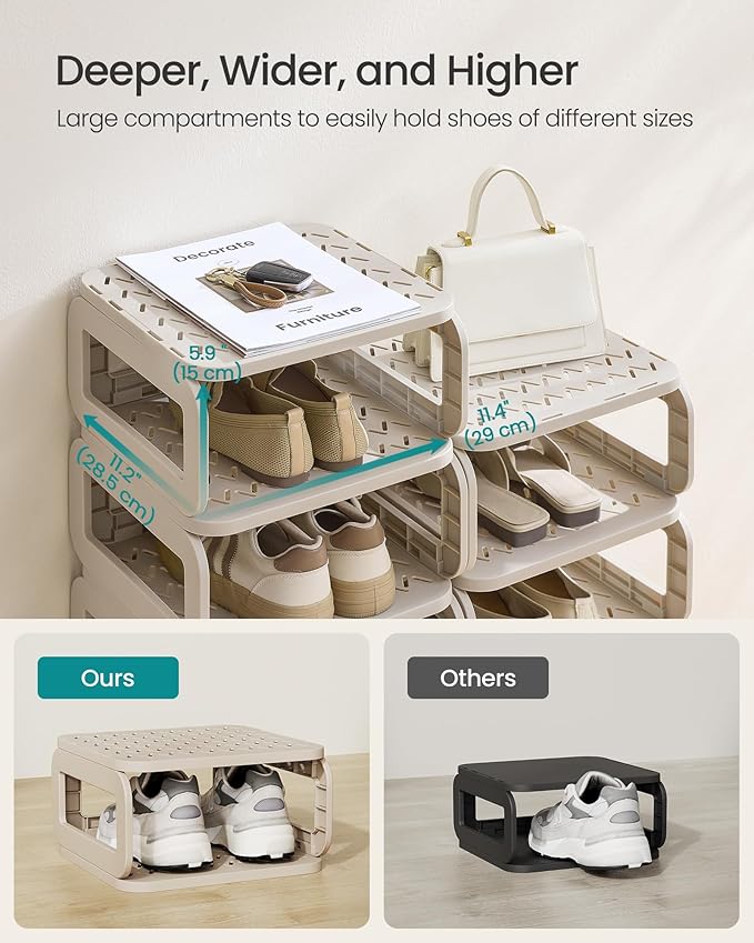 SONGMICS Shoe Rack, Shoe Organizer, 12 Shelves, Shoe Storage, Narrow Shoe Shelf, Open Shelf for Entryway, Living Room, Bathroom, Space-Saving, Cappuccino Beige ULPC038K01
