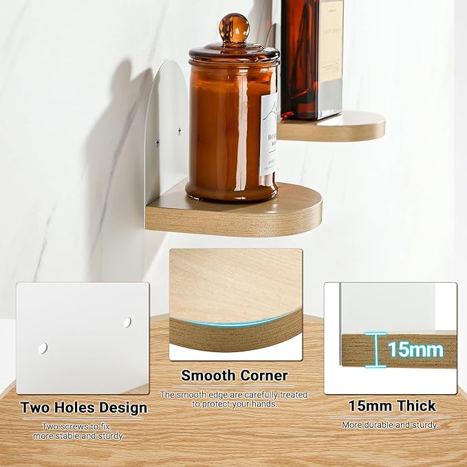 SAYAYO Small Floating Shelves for Wall Storage, 4 x 4 Inch Wall Shelves for Bedroom Decor, Mini Display Wood Shelf Organizer with White Base for Living Room, Office, Balcony, Rustic Brown，4 Pcs