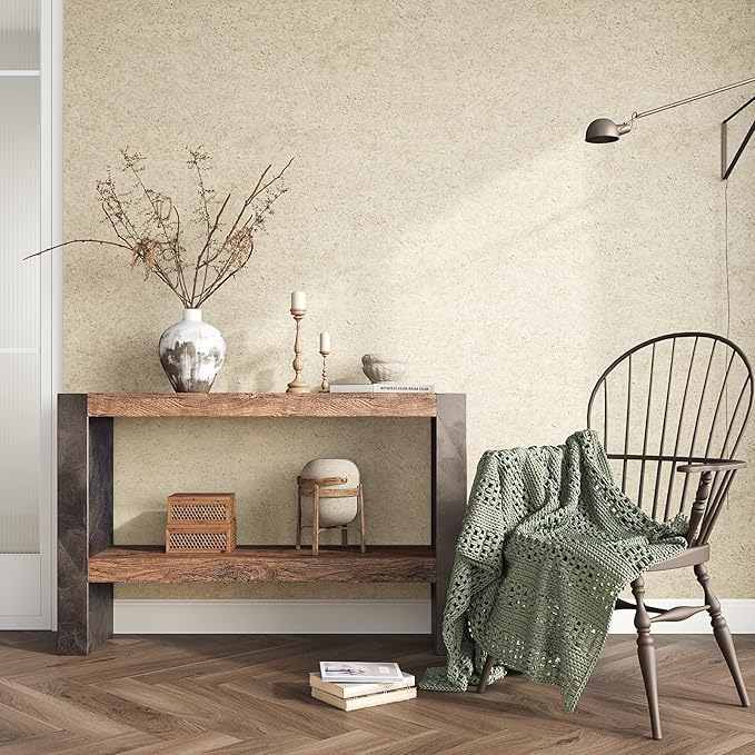 VEELIKE Limewash Wallpaper Textured Beige Concrete Wallpaper Peel and Stick for Bedroom Accent Walls 24''x118'' Self Adhesive Removable Sandstone Concrete Contact Paper for Countertops Walls Bathroom