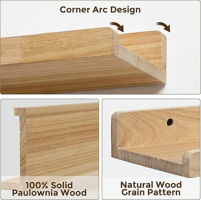 RICHFOCUS Floating Shelves for Wall, 36 inch Solid Wood Picture Ledge Shelf for Wall Storage, Nursery Book Shelves with Lip for Living Room Bathroom Bedroom Kitchen, Set of 3, Natural