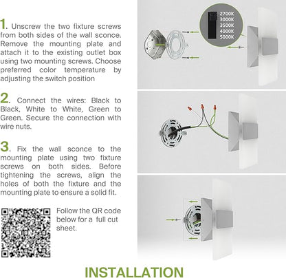 ASD LED Indoor Wall Mount Light Fixture - 14 Inch 24W Modern Interior Brushed Nickel Dimmable Wall Sconce Light - ETL 2700K-5000K Adjustable - Hallway, Bedroom LED Wall Lights