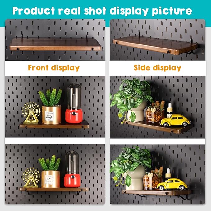 Walnut Color Pegboard Shelf, Pegboard Accessories, Wooden Pegboard Shelves with Pegboard Hooks, Compatible with IKEA Skadis Pegboard