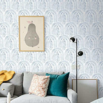 EeeComing Blue Peel and Stick Wallpaper Boho Wall Paper Peel and Stick Modern Contact Paper Self Adhesive Wallpaper for Bedroom and Bathroom Removable Cabinet Shelf Liner Vinyl 17.3”X393”