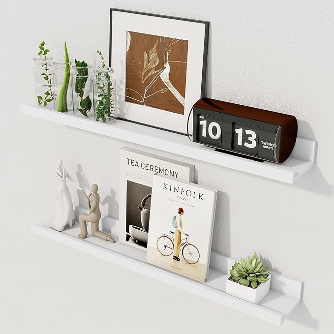 Axeman Picture Ledge Shelf | 24 Inch Floating Shelves Set of 2 | White Wall Shelves with Lip | White Picture Shelf for Wall with Ledge | Photo Ledges 24 Inch