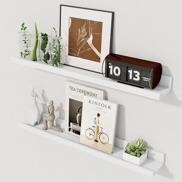 Axeman Picture Ledge Shelf | 24 Inch Floating Shelves Set of 2 | White Wall Shelves with Lip | White Picture Shelf for Wall with Ledge | Photo Ledges 24 Inch