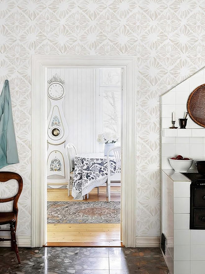 Boho Wallpaper Neutral Peel and Stick Wallpaper 197"x17.3" Geometric Wall Paper Beige and White Contact Paper Textured Removable Vinyl Waterproof for Bedroom Farmhouse Kitchen Bathroom