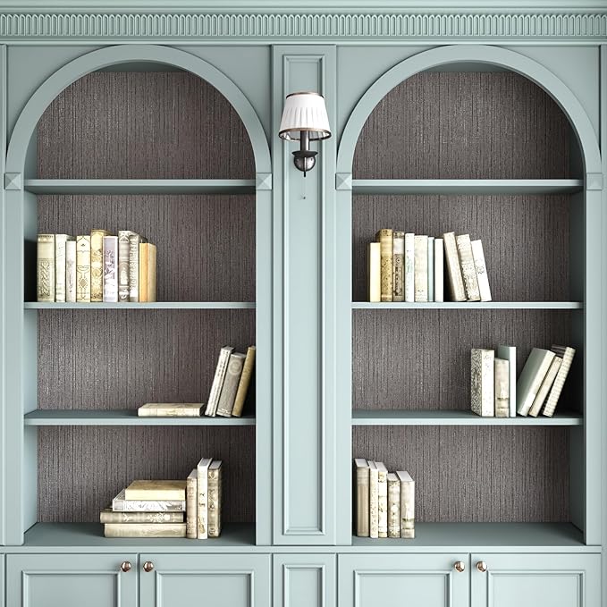 CRE8TIVE Dark Grey Grasscloth Wallpaper Removable Textured Wallpaper Stick and Peel Grasscloth Contact Paper for Cabinets Waterproof Self Adhesive Fabric Wall Paper for Bathroom Bedroom Walls 12"x354"
