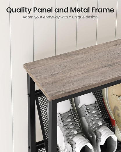 Shoe Rack, 4-Tier Slanted Shoe Storage Shelf, Narrow Shoe Rack for Entryway, Shoe Organizer with Adjustable Feet, Slim Shoe Shelf with Wooden Top and Metal Frame, Greige and Black TXJ75BG
