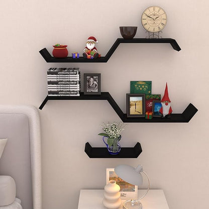 Black Floating Shelves for Wall Shelf for Bedroom,Repisas Flotantes De Pared, Waterproof Solid Wood Floating Shelves Bathroom，Small Relief Textures,for Bathroom,Bedroom,Living Room, Kitchen