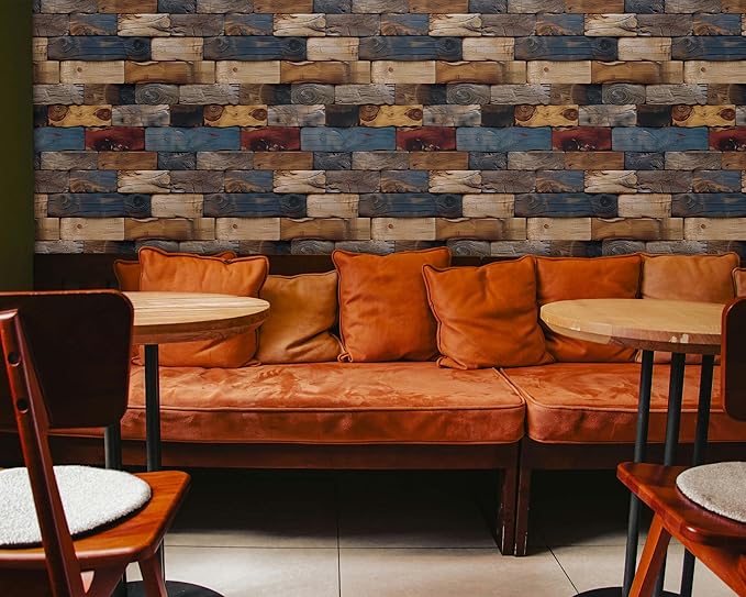 FLFK Faux Wood Bricks Wallpaper Peel and Stick Wood Grain Wall Paper for Living Room Bedroom Kitchen Office Apartment Decor 16