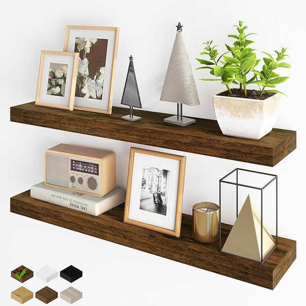 Fun Memories Floating Shelves for Wall, 36Inch Floating Shelves Set of 2, Hanging Shelf with Invisible Brackets, Bathroom Shelves for Living Room, Bedroom, Kitchen- Brown