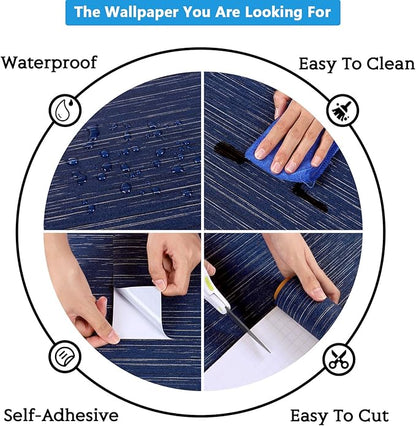 CRE8TIVE Dark Blue Grasscloth Wallpaper Peel and Stick Fabric Woven Textured Wallpaper Faux Grasscloth Contact Paper for Walls Prepasted Renter Friendly Blue Wall Paper for Bathroom Bedroom 12"x354"