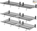 6 Pack Foldable Wall Shelf, Wall Mounted Garage Storage Shelves, Heavy Duty Wall Shelving Supports Up To 270 LBS. Floating Shelves With 12 Hooks Metal Storage Rack for Office, Kitchen and Laundry Room
