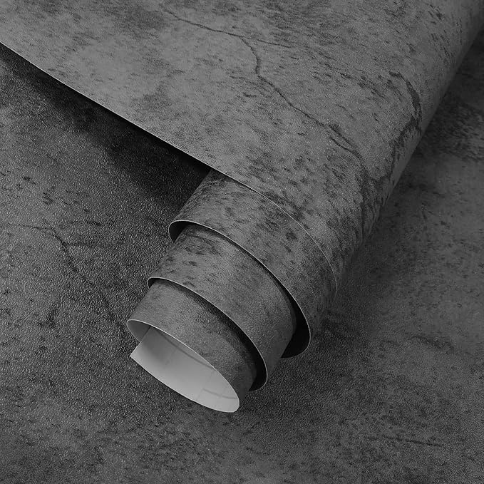 16"×1181" Extra Thick Large Size Blue Grey Concrete Wallpaper Peel and Stick Waterproof Dark Blue Gray Concrete Cement Contact Paper Vinyl Industrial Textured Sticker for Bedroom Bathroom Gym