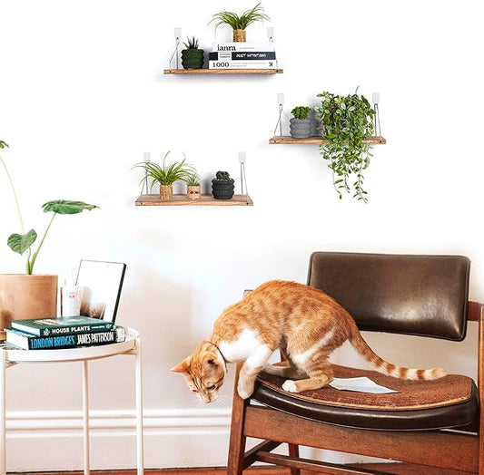 MITIME Floating Shelves Set of 3 Rustic Solid Wood Floating Shelf Wall Storage Shelves for Living Room, Bedroom, Bathroom, Kitchen Laundry, Office,no Drill Shelf(Light Color L+L+L)