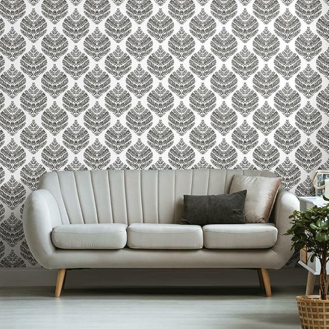 RoomMates RMK11509WP Hygge Fern Damask Black Peel and Stick Wallpaper