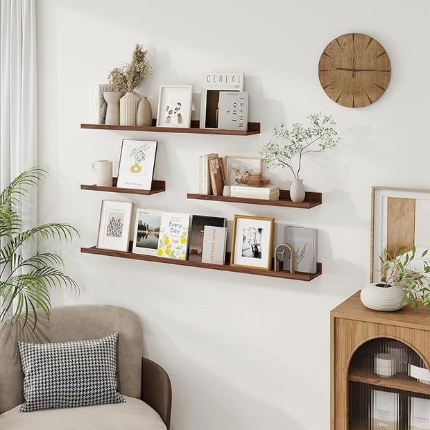 Axeman 30 Inch Floating Shelves | Walnut Picture Ledge Shelf Set of 3 | Rustic Wood Wall Shelves with Lip | 30" Walnut Picture Shelf for Wall with Ledge | Photo Shelves