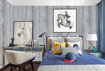 Wood Wallpaper 17.7"x196"Light Grey Wood Peel and Stick Wallpaper Gray Wood Contact Paper Removable Wallpaper Self-Adhesive Wood Grain Faux Furniture Film Roll Desk Table Wall Cabinet Shelf Draw