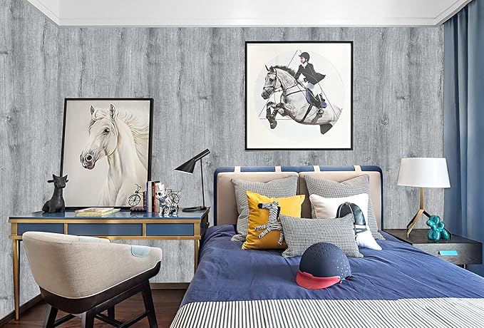 Ismoon Wood Wallpaper17.7"x394"Light Grey Wood Peel and Stick Wallpaper Gray Wood Contact Paper Removable Wallpaper Self-Adhesive Wood Grain Faux Furniture Film Roll Desk Table Wall Cabinet Shelf Draw