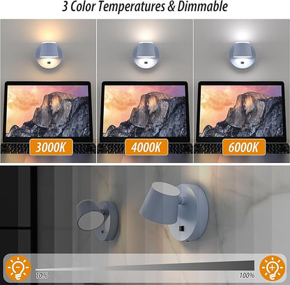 URSOLA Battery Operated Wall Sconce with Remote, LED Rechargeable Battery Wall Light with 9000mAh 3CCT and Dimmable Magnetic 360° Rotation Cordless Light for Bedroom（Blue）