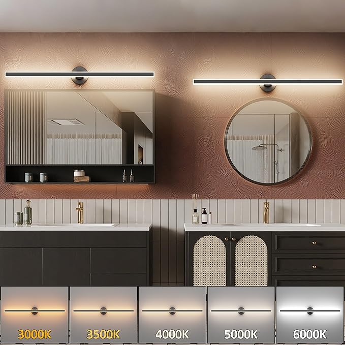 Modern Black Vanity Light, 39.37 inch 5 Colors Wall Sconce Dimmable, LED Bathroom Light Fixtures for Mirror