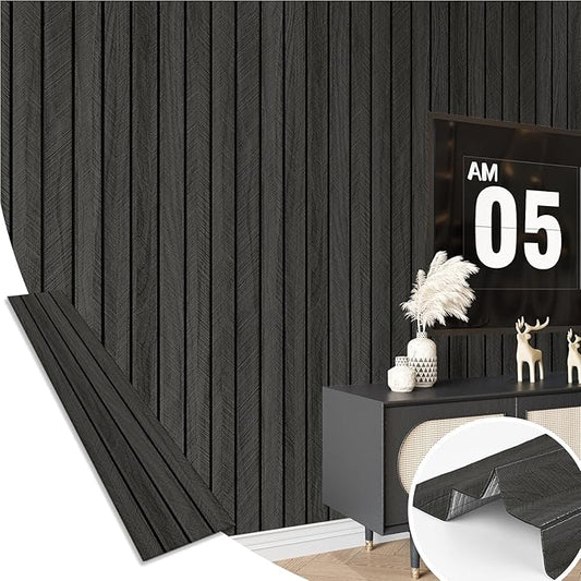 Wood Slat Wall Panel Grey Black 3D Wood Panels for Wall Decor Removable Shiplap Peel and Stick Wallpaper Acoustic Wooden Slat Wallpaper for Bedroom Cabinet Backsplash TV Background Ceiling