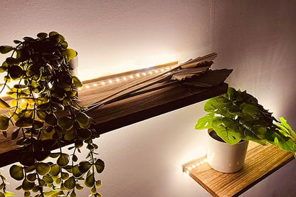 Floating Shelves for Wall Decor Wood Wall Mounted Shelves with LED Lights Set of 2, Sturdy Rustic Wood Shelves Farmhouse Shelf Hanging for Bedroom, Bathroom, Living Room, Kitchen (USB Powered)