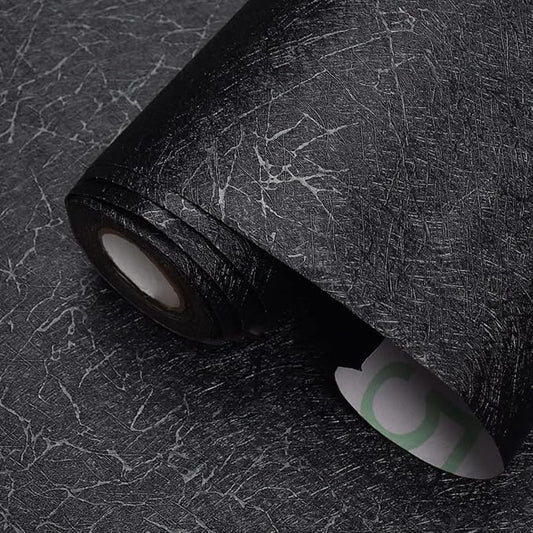 MelunMer Black Peel and Stick Wallpaper 118In L 15.7In W Self Adhesive Removable Wallpaper for Bathroom/Bedroom Modern Contact Paper Silk Textured Black Contact Paper for Cabinets Shelf Waterproof