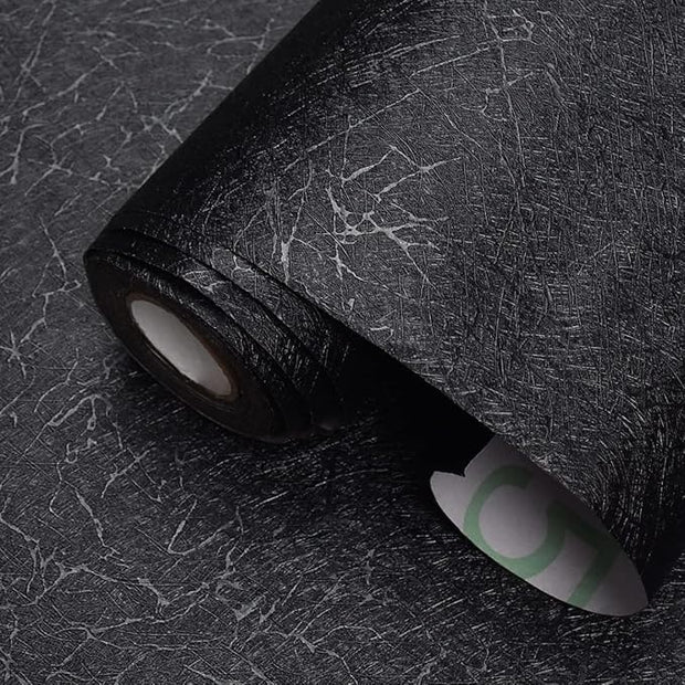 MelunMer Black Peel and Stick Wallpaper 118In L 15.7In W Self Adhesive Removable Wallpaper for Bathroom/Bedroom Modern Contact Paper Silk Textured Black Contact Paper for Cabinets Shelf Waterproof