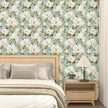 Modern Green White Flowers Wallpaper Blue Floral Peel and Stick Contact Paper 17.5
