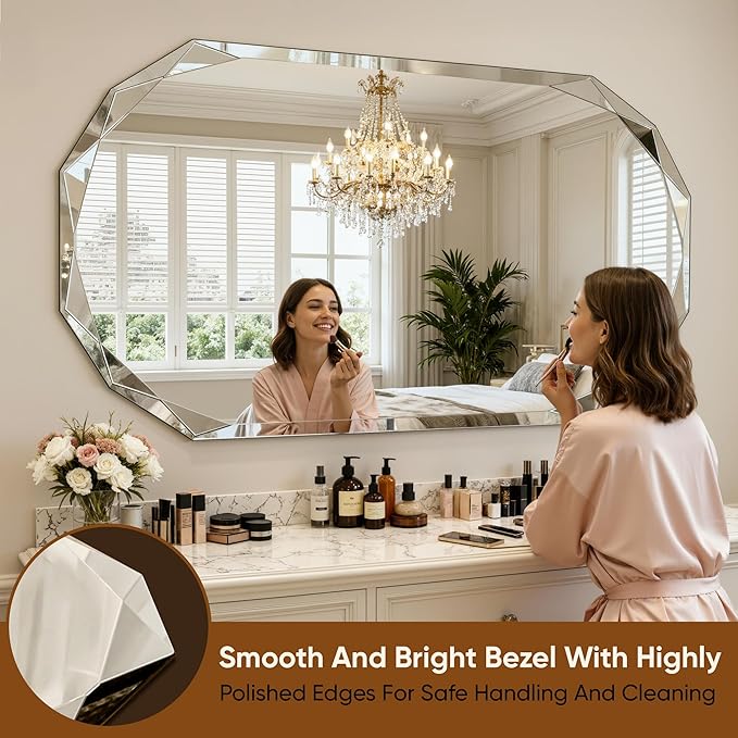Suidia Bathroom Mirror, 30"x 40" Wall Mirror, Frameless Bathroom Mirror with Beveled Edge for Bedroom, Living Room, Entryway, Hallway, Oval Shape