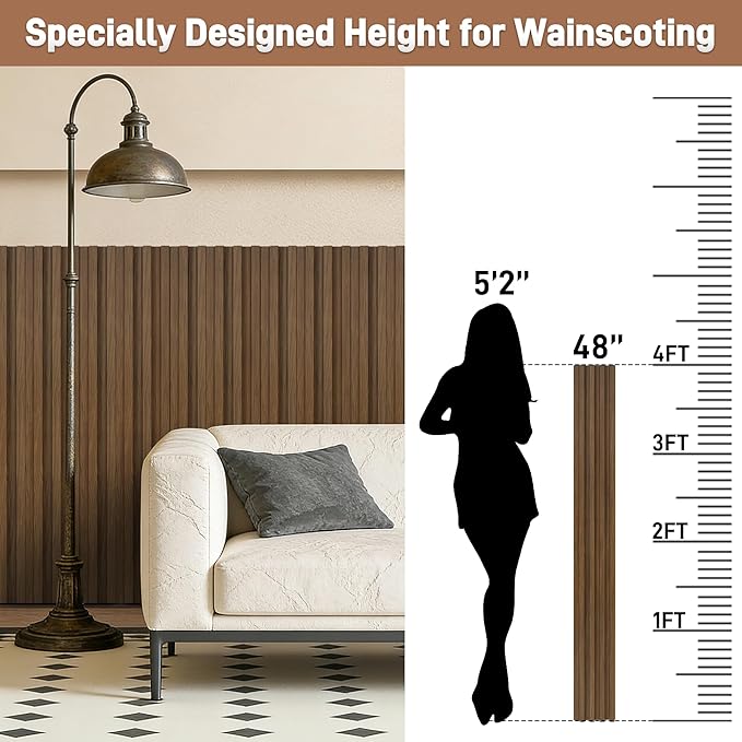 WPC Slat Wall Panels, 16 Packs 48 x 6 Inch 3D Wall Panels for Interior Wall Decor, Fluted Accent Wall Paneling for Living Room TV Background Study Room Office Spaces Bedroom, Taupe