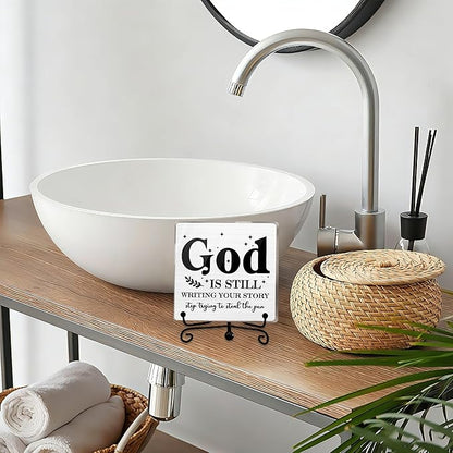 Modern Farmhouse Decor, Home Decor For Living Room, Boho Chic Aesthetic Shelf Decorations, Christian Dear God Acrylic Sign, Farmhouse Entryway Tv Stand Fireplace Coffee Table Decoration (17)