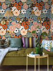 Floral Wallpaper Peel and Stick Boho Wall Paper Removable Waterproof Orange/Green/Red Contact Paper for Bedroom, Bathroom, Home Wall 17.3