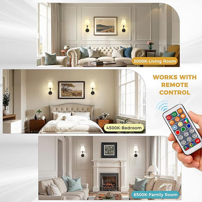 DORESshop Battery Operated Wall Sconce Set of 2, Wall Light Wireless Easy to Install, Dimmable and Adjustable Sconces Wall Decor, Rechargeable Wall Lamp for Bedroom, Living Room, Black 14.8in