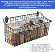 Wall Mounted Iron Spice Rack – Large Grey Painted Kitchen Wall Shelf & Seasoning Organizer for Jars, Condiments & Spices – 40cm W × 14cm D × 18.5cm H Floating Pantry Storage Rack with Screw Mount