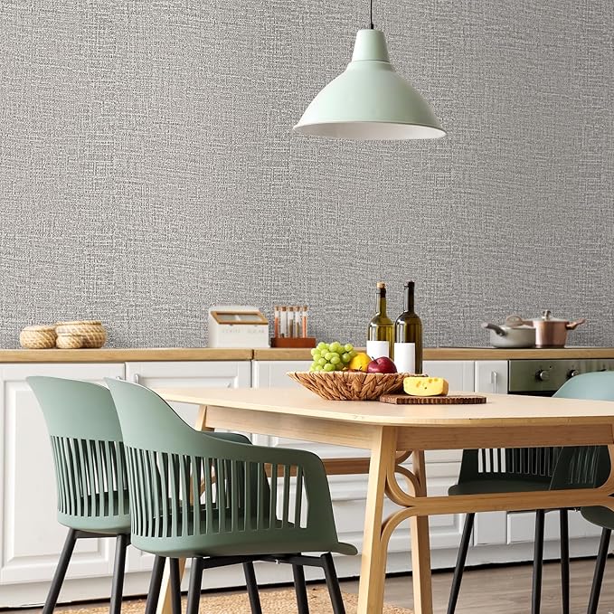 WADILE Grasscloth Peel and Stick Wallpaper 15.7in x 78.7in, Textured Contact Paper for Cabinets, Faux Linen Wall Paper Pull and Stick, Fabric Vinyl Wallpaper Self Adhesive Light Gray
