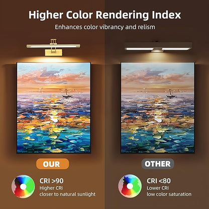 16“ Picture Lights for Wall Battery Operated, Wireless Picture Light with Remote, Rechargeable Wall Light 3000K/4000K/6000K Dimmable, Art Lighting for Paintings Frame Gallery Dartboard Light, Brass
