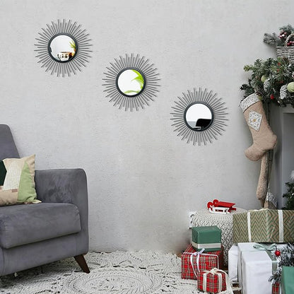 Cityelf 3 Set Sunburst Mirrors for Wall Decorative Metal Mirrors Small Mirror Sets Decor Hanging Mirror Wall Sculpture for Bedroom Living Room Entryway