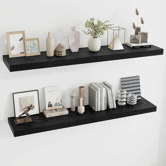Dreamland 55 Inches Floating Shelves for Wall, 9.8" Deep Long Floating Shelves Set of 2, Large Display & Storage Shelf, Wall Shelf for Bathroom Bedroom Living Room Kitchen Office, Black
