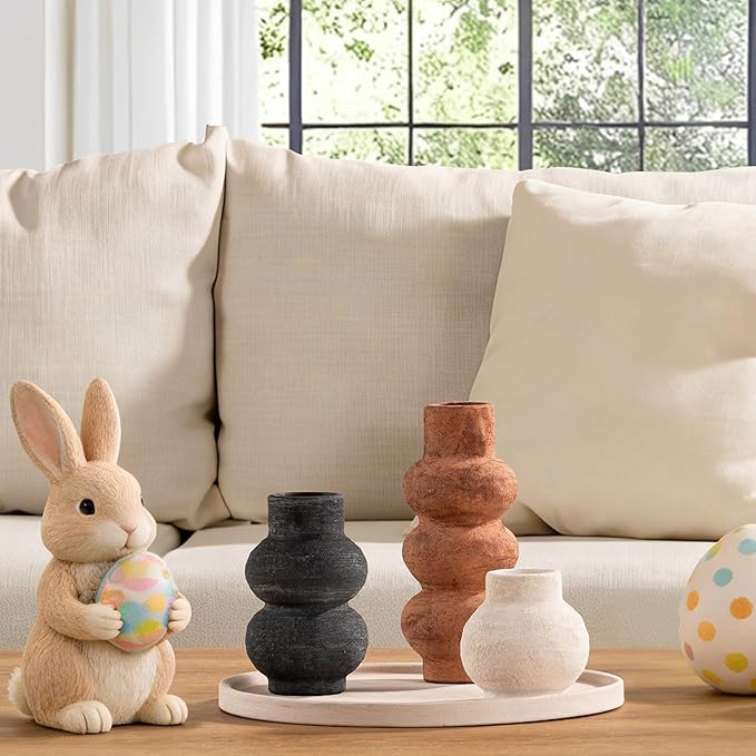 Ceramic Vase Home Table Decor - Flower Vase Set of 3 Living Room Kitchen Decorations Farmhouse Modern Rustic Vases Decorative Centerpiece for Shelf Bedroom Office Bathroom Dining Coffee Desk